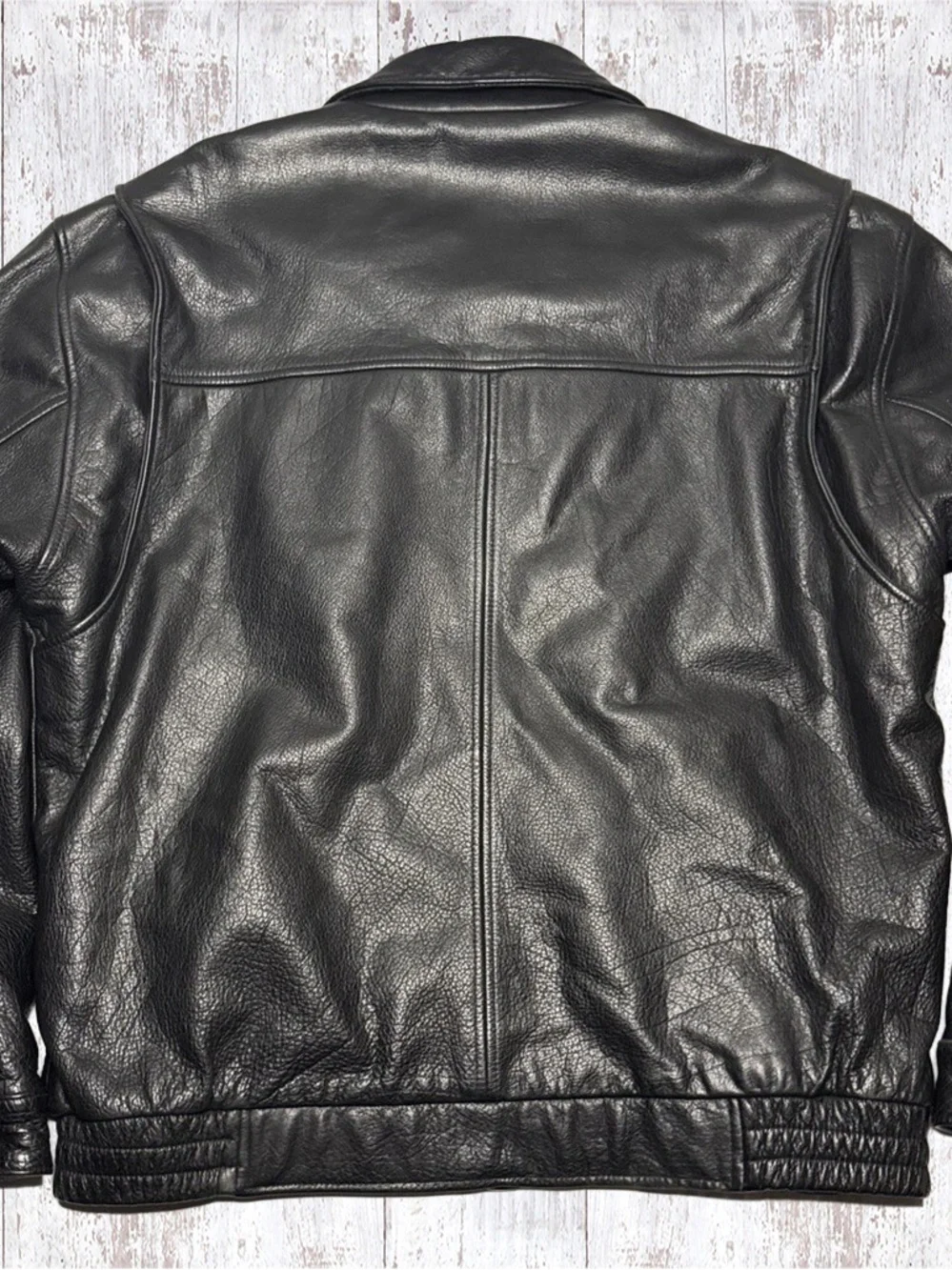 EUC Vintage Boston Outfitters Black Leather Bomber Jacket Size XXL